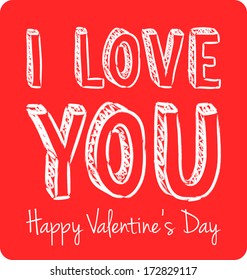 vector handwritten valentine greeting on the red background