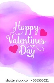 Vector - Handwritten Valentines Day calligraphy on purple watercolor stain background.