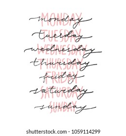 Vector handwritten week days signs set. Stickers for planner and other. Clipart. Isolated.