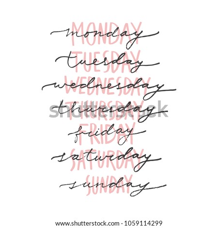 Vector handwritten week days signs set. Stickers for planner and other. Clipart. Isolated.