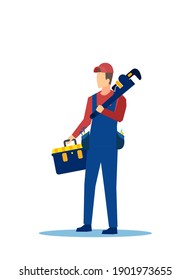 Vector of a handyman with tool box and a wrench isolated on white background 