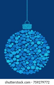 Vector hanging abstract Christmas ball consisting of snowflake icons on blue background