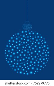 Vector hanging abstract Christmas ball consisting of glowing lights on blue background