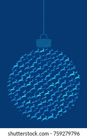 Vector hanging abstract Christmas ball consisting of deer icons on blue background