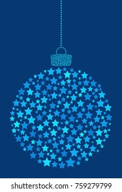 Vector hanging abstract Christmas ball consisting of star icons on blue background