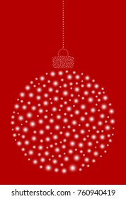 Vector hanging abstract Christmas ball consisting of glowing lights on red background