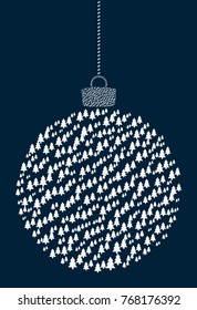 Vector hanging abstract Christmas ball consisting of fir tree icons on dark blue background