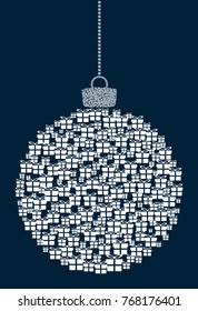 Vector hanging abstract Christmas ball consisting of gift box icons on dark blue background