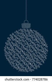 Vector hanging abstract Christmas ball consisting of line percent sign icons on dark blue background
