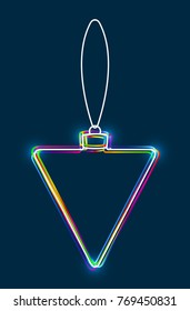 Vector hanging abstract colorful Christmas ball on a string consisting of multicolored outlines with glowing light effect on dark blue background