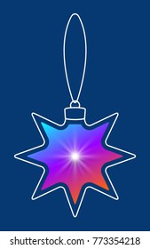 Vector hanging abstract colorful Christmas ball on a string consisting of multicolored gradient & snowflake, star on blue background