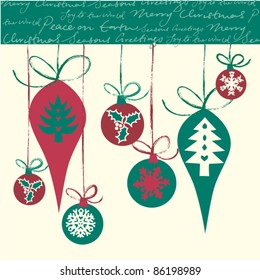 Vector hanging baubles Christmas card