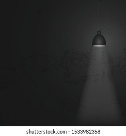 Vector hanging black lamp with old wall.Drake background.
