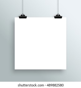 Vector Hanging Blank White Square Poster From Clips