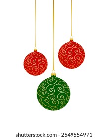 vector hanging christmas balls isolated on white background