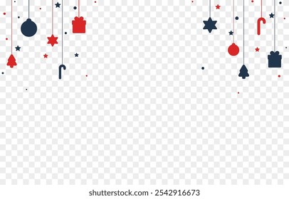 Vector hanging Christmas decorations PNG. Garland with Christmas decorations on a transparent background. Christmas banner.