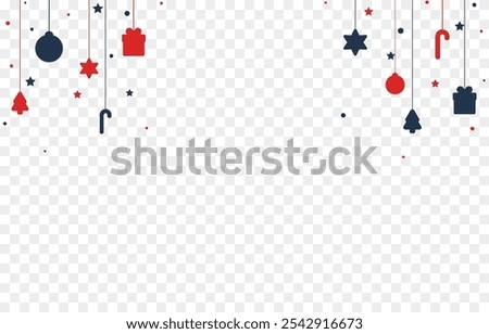 Vector hanging Christmas decorations PNG. Garland with Christmas decorations on a transparent background. Christmas banner.