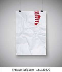 Vector hanging crumpled poster with a sock