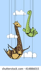 Vector Hanging Giraffe and Dino