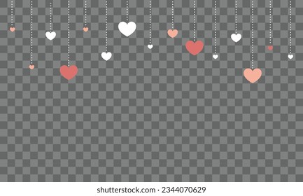 Vector hanging hearts on transparent background.