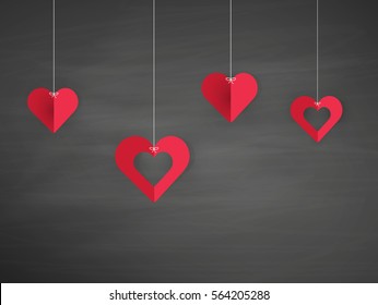 Vector Hanging Origami Hearts. Valentine's Day Design,