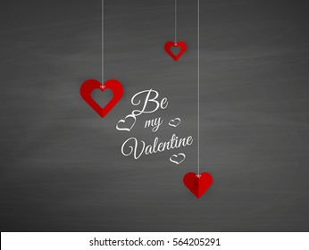 Vector Hanging Origami Hearts. Valentine's Day Design,