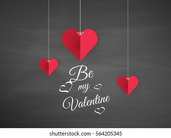 Vector Hanging Origami Hearts. Valentine's Day Design,