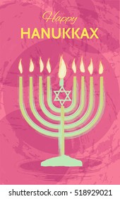 Vector Hanukkah background with menorah. Happy Hanukkah greeting card. Vector illustration in hand draw style