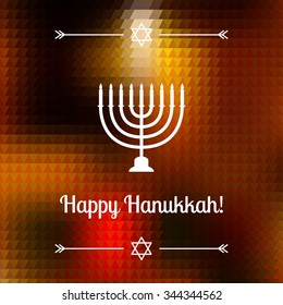 Vector Hanukkah background with menorah. Shining stars and sun on the back. Happy Hanukkah background. Elegant greeting card.