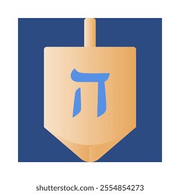 Vector Hanukkah dreidel emblem.Festive icon in blue,gold and white colors.Jewish festival of lights symbol for prints,covers,invitations,social media.