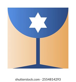 Vector Hanukkah glass of wine emblem.Festive icon in blue,gold and white colors.Jewish festival of lights symbol for prints,covers,invitations,social media.