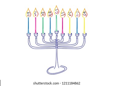 Vector Hanukkah Illustration,Hand drawn menora and candles on white background