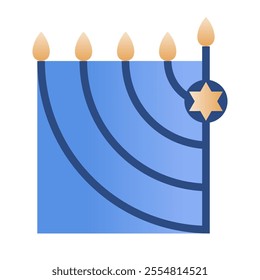 Vector Hanukkah menorah emblem.Festive icon in blue,gold and white colors.Jewish festival of lights symbol for prints,covers,invitations,social media.