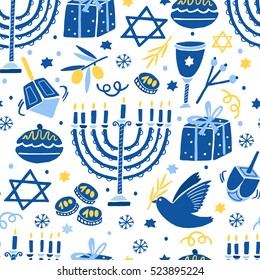 Vector Hanukkah seamless pattern isolated on white