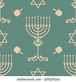 Vector hanukkah seamless pattern with menorah and dreidel. Luxury traditional ornament, seamless texture for wallpapers, textile, wrapping. 