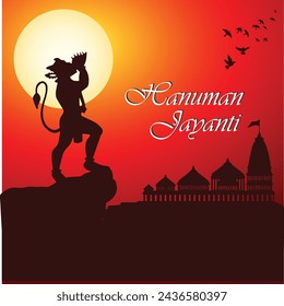  ilustración vectorial de hanuman jayanti con fondo mandir