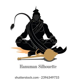 Vector Hanuman Sitting silhouette, Hanuman vector illustration, Hindu religion worship vector image