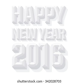 Vector  Happy 2016 new year greeting card with 3D white condense beveled text.