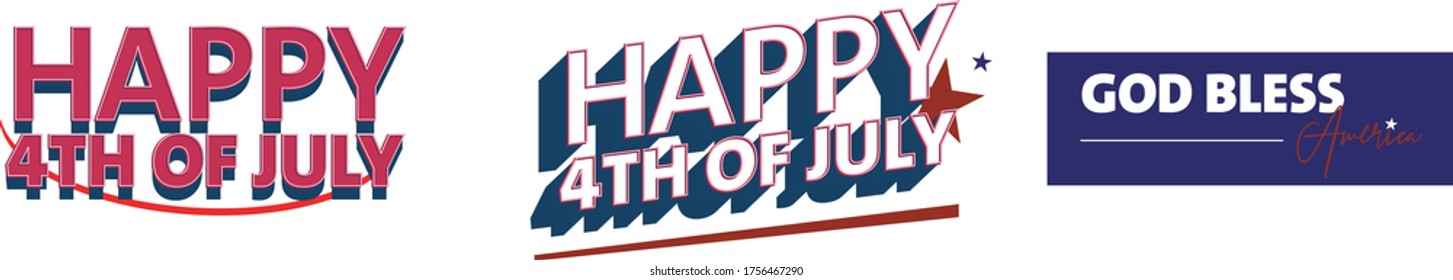 Vector happy 4th of July text in blue, white and red