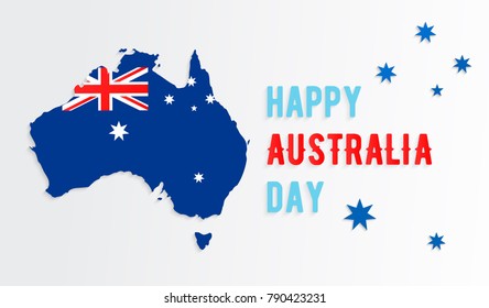 Vector Happy Australia Day banner with silhouette map and flag.
