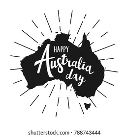 Vector Happy Australia day lettering with silhouette map.
