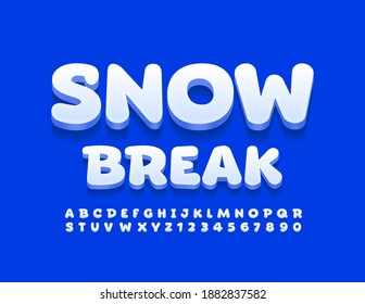 Vector Happy Banner Snow Break. Funny White Font. Creative 3D Alphabet Letters And Numbers Set