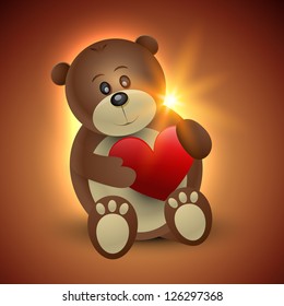 vector happy bear holding heart