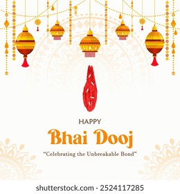 vector of happy bhai dooj for Indian cultural, occasion background with puja thali decoration