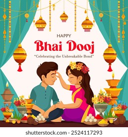 Vector de bhai dooj feliz para la cultura india, fondo de la ocasión con la decoración de Puja Thali