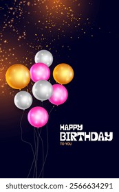 Vector happy birthday 3d realistic air balloons