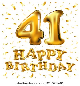 vector happy birthday 41th celebration gold balloons and golden confetti glitters. 3d Illustration design for your greeting card, invitation and Celebration party of forty one 41 years