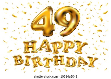 vector happy birthday 49th celebration gold balloons and golden confetti glitters. 3d Illustration design for your greeting card, invitation and Celebration party of Forty nine 49 years