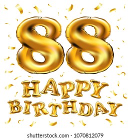 vector happy birthday 88th celebration gold balloons and golden confetti glitters. 3d Illustration design for your greeting card, invitation and Celebration party of eighty eight 88 years white art