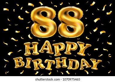 vector happy birthday 88th celebration gold balloons and golden confetti glitters. 3d Illustration design for your greeting card, invitation and Celebration party of eighty eight 88 years black art